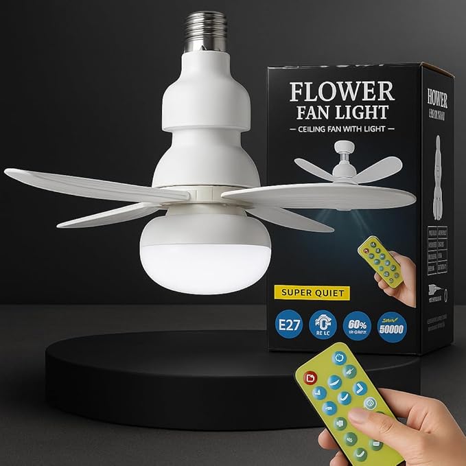 Kit x2 Ventilador con Luz LED + Control Remoto | 3 Velocidades + 3 Modos de Luz + Instalación E27 Fácil
