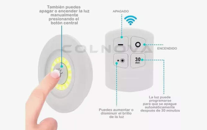 combo 2 Luz Led com 3 Lámpara Adhesiva e controle