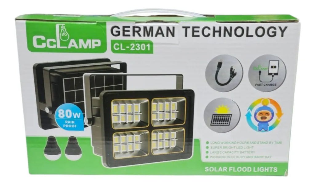 REFLECTOR SOLAR 80W + 2 LUCES LED + POWER BANK USB | KIT COMPLETO DE EMERGENCIA