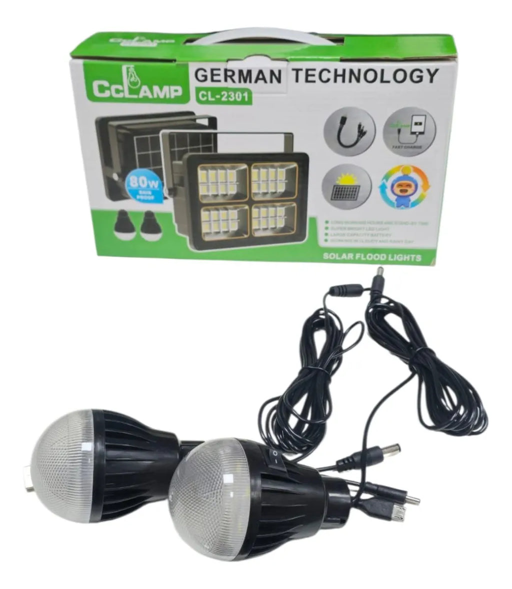 REFLECTOR SOLAR 80W + 2 LUCES LED + POWER BANK USB | KIT COMPLETO DE EMERGENCIA