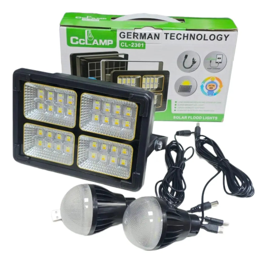 REFLECTOR SOLAR 80W + 2 LUCES LED + POWER BANK USB | KIT COMPLETO DE EMERGENCIA