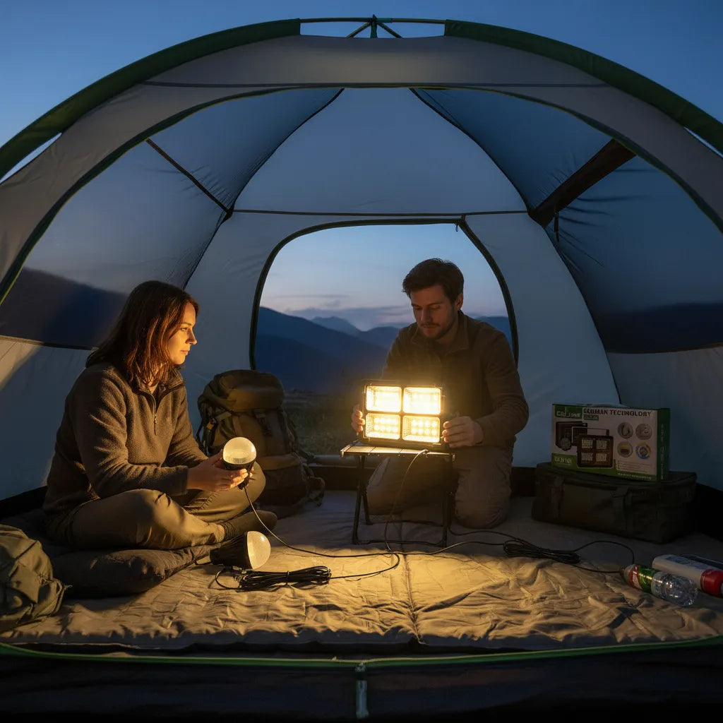 REFLECTOR SOLAR 80W + 2 LUCES LED + POWER BANK USB | KIT COMPLETO DE EMERGENCIA