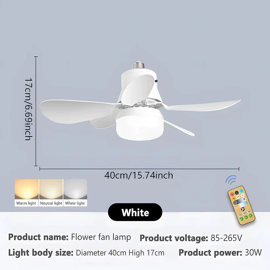Kit x2 Ventilador con Luz LED + Control Remoto | 3 Velocidades + 3 Modos de Luz + Instalación E27 Fácil